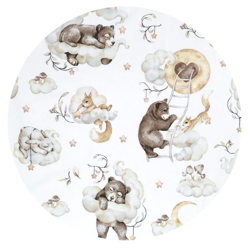 Qmini - Lenjerie patut 3 piese, Cu protectie laterala, Din bumbac certificat Oeko Tex Standard 100, Pentru patut 120x60 cm, Teddy Bear and Friends Beige