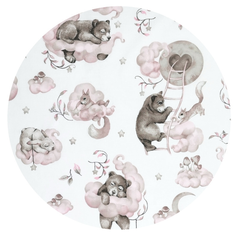 Qmini - Lenjerie patut 3 piese, Cu protectie laterala, Din bumbac certificat Oeko Tex Standard 100, Pentru patut 140x70 cm, Teddy Bear and Friends Pink