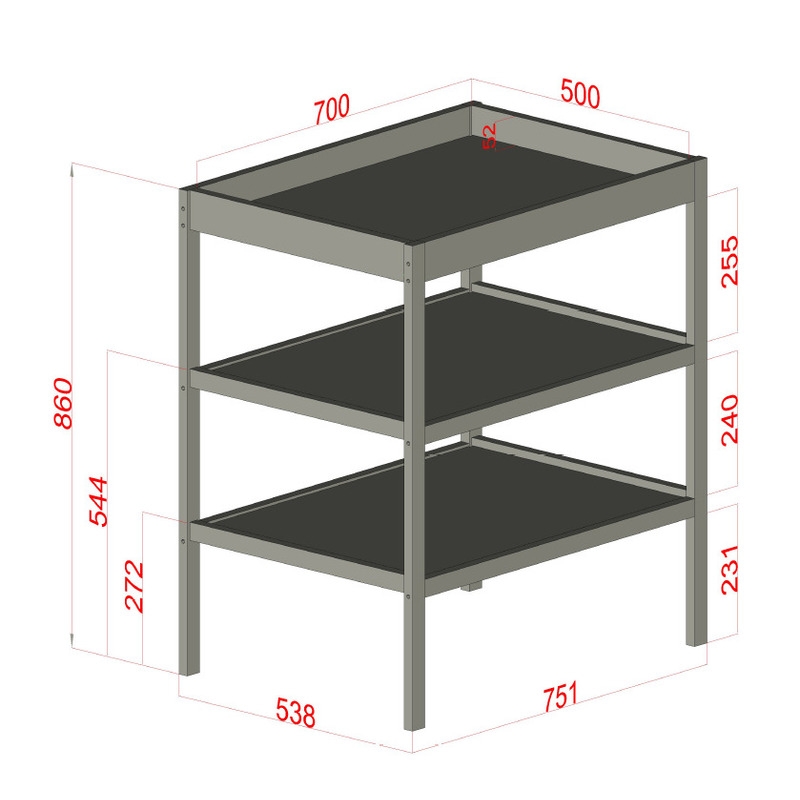 Qmini - Masuta de schimbat, Cu 2 polite pentru depozitare, Potrivita pentru saltelute de infasat de 70x50 cm, Inaltime 86 cm, Alb