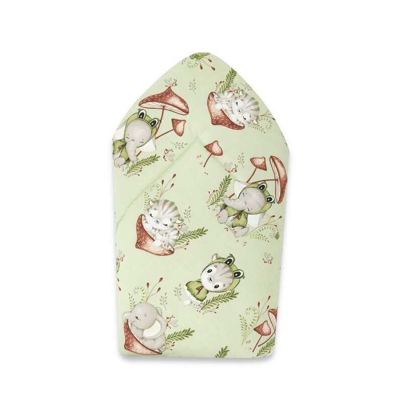 Qmini - Paturica de infasat cu doua fete, Cu multiple utilizari, Cu inchidere arici velcro, Dimensiune 75x75 cm, Din bumbac certificat Oeko Tex Standard 100, Frogs