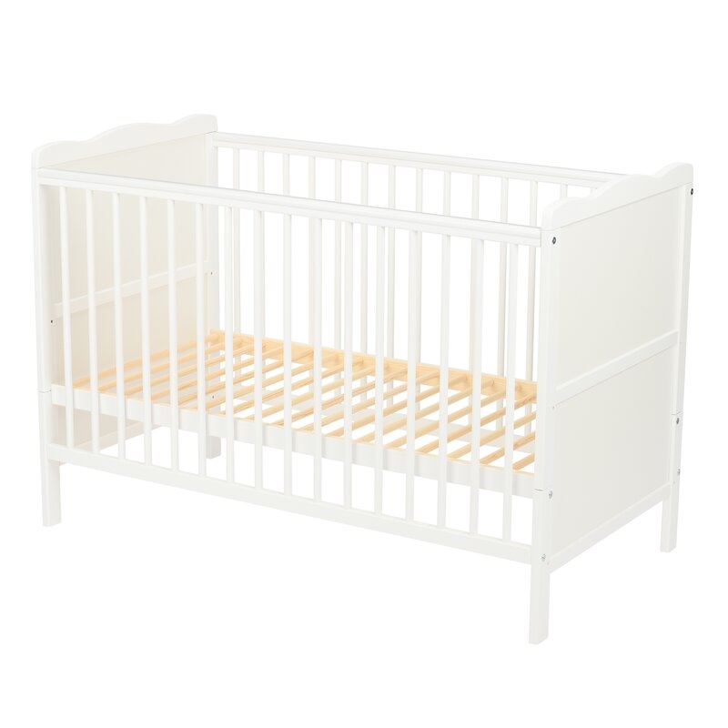 Qmini - Patut din lemn Julia 120x60 cm, multifunctional, Alb + Saltea 12 cm