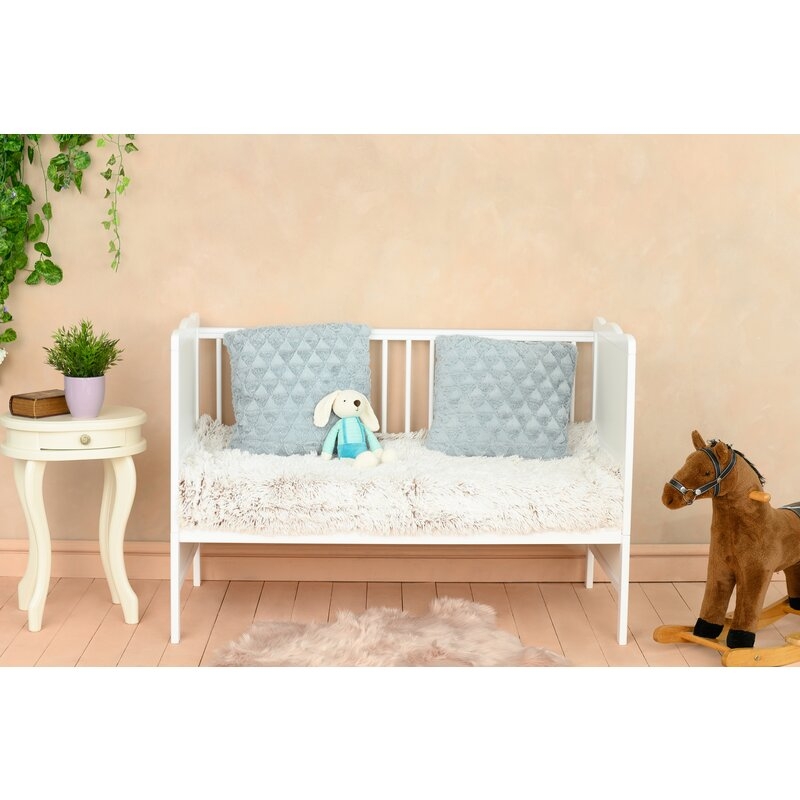 Qmini - Patut din lemn Julia 120x60 cm, multifunctional, Alb + Saltea 12 cm