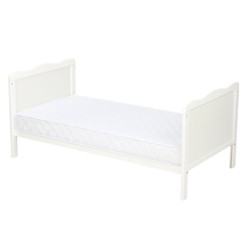 Qmini - Patut din lemn Julia 120x60 cm, multifunctional, Alb + Saltea 12 cm