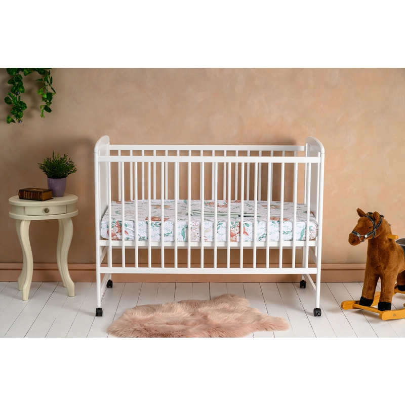 Qmini - Patut din lemn Timmi Elephant 120x60 cm, Din lemn de pin si mdf, Stabil si rezistent, Inaltime saltea reglabila pe 3 nivele, Laterala cu 3 bete detasabile, EN716-1, EN716-2, Alb