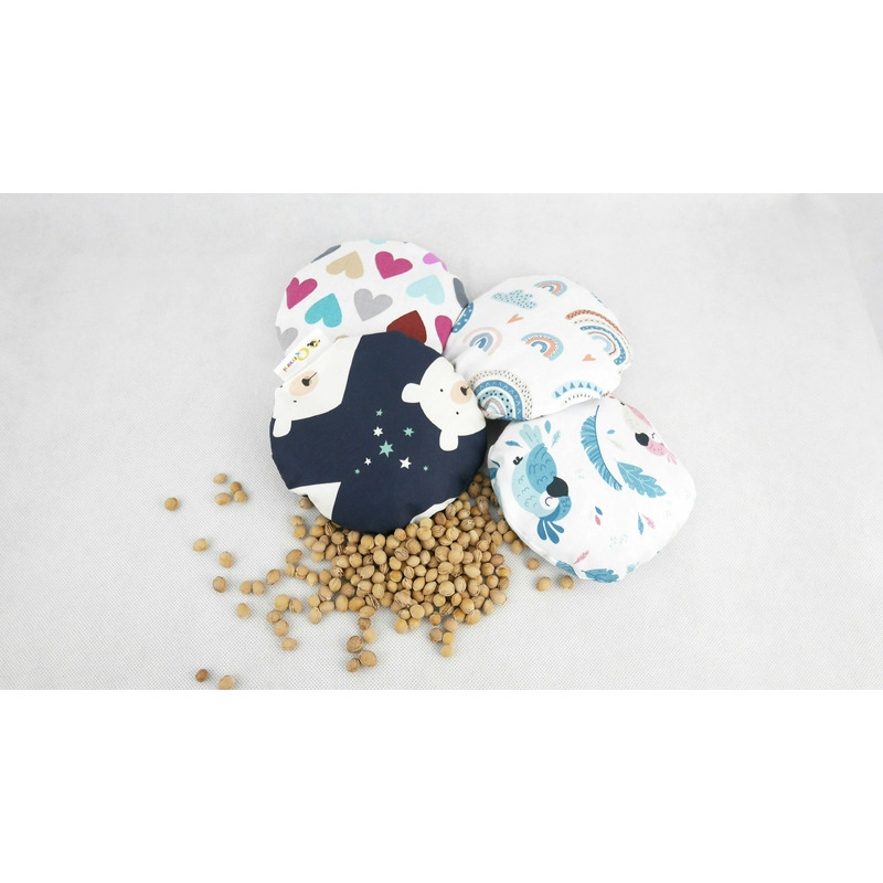 Qmini - Pernuta anticolici umpluta cu samburi de cirese, Cu husa din bumbac, Diametru 14 cm, Pastel Hearts