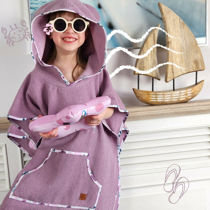 Qmini - Poncho baie, Cu gluga, buzunar si urechi, Materiale certificate Oeko Tex Standard 100, 1 - 4 ani, Heather