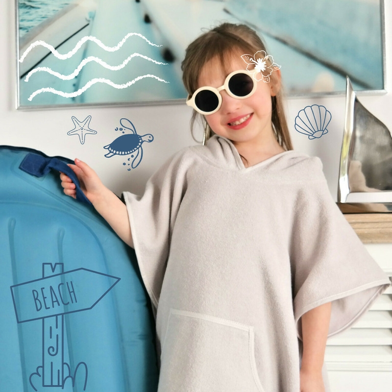 Qmini - Poncho baie, Cu gluga, buzunar si urechi, Materiale certificate Oeko Tex Standard 100, 1 - 4 ani, Heather