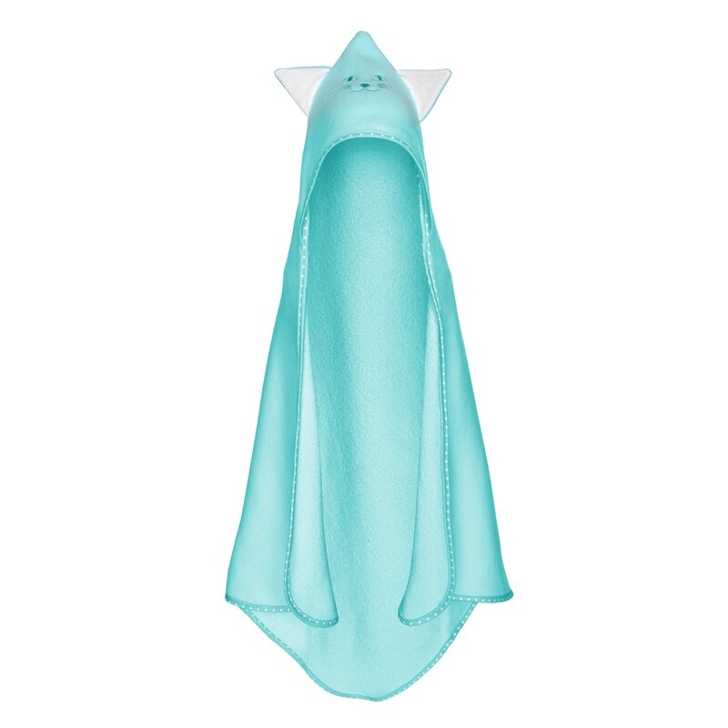Qmini - Prosop cu gluga cu urechi, Din bumbac, 80x80 cm, Aqua Cat