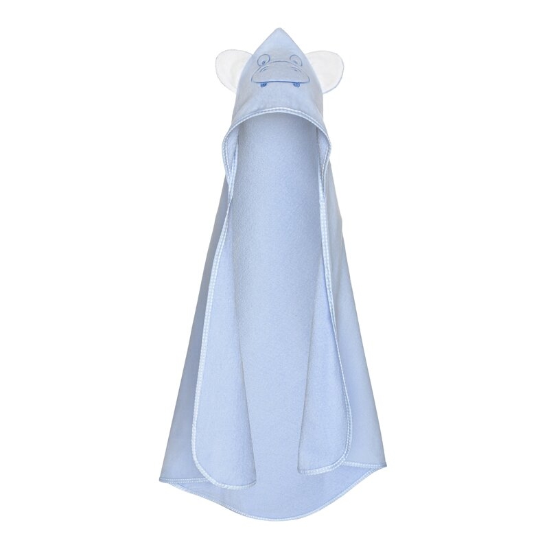 Qmini - Prosop cu gluga cu urechi, Din bumbac, 80x80 cm, Blue Hippo
