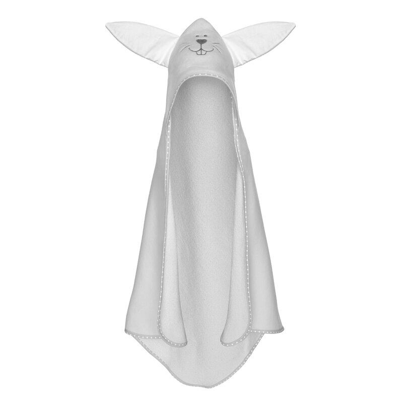 Qmini - Prosop cu gluga cu urechi, Din bumbac, 80x80 cm, Gray Rabbit