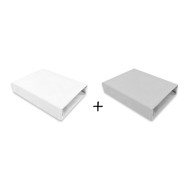 Qmini - Set 2 cearceafuri cu elastic pentru patut leagan sau patut co-sleeper, 90x50 cm, Din bumbac, Material certificat Oeko Tex Standard 100, White and Grey