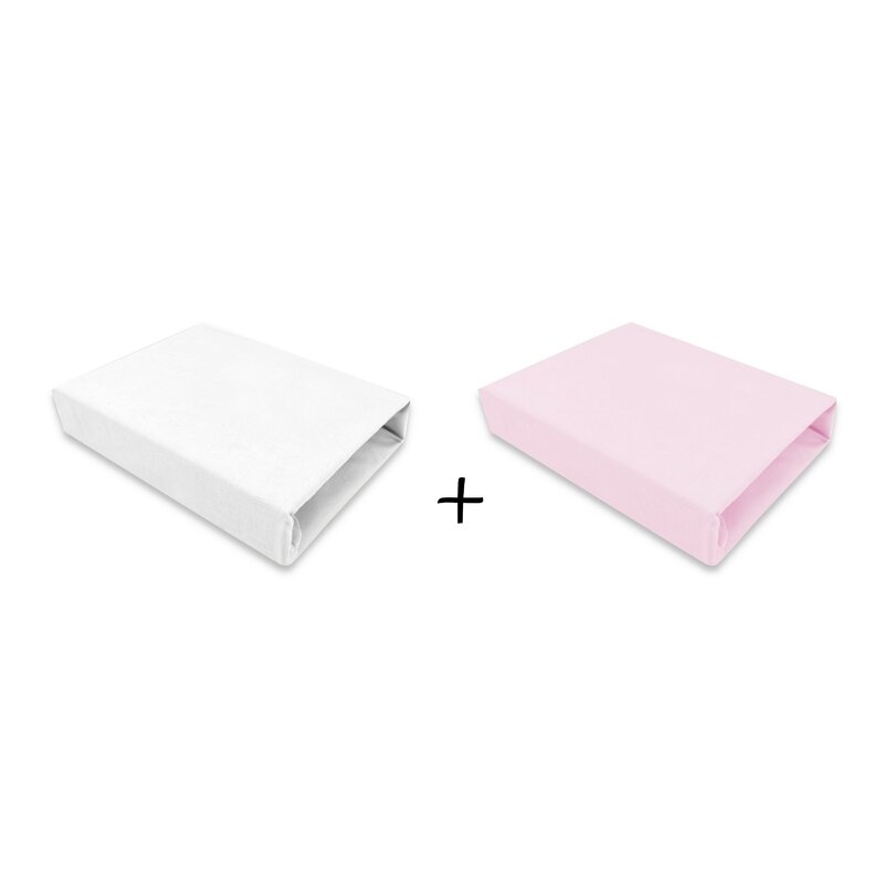 Qmini - Set 2 cearceafuri cu elastic pentru patut leagan sau patut co-sleeper, 90x50 cm, Din bumbac, Material certificat Oeko Tex Standard 100, White and Pink