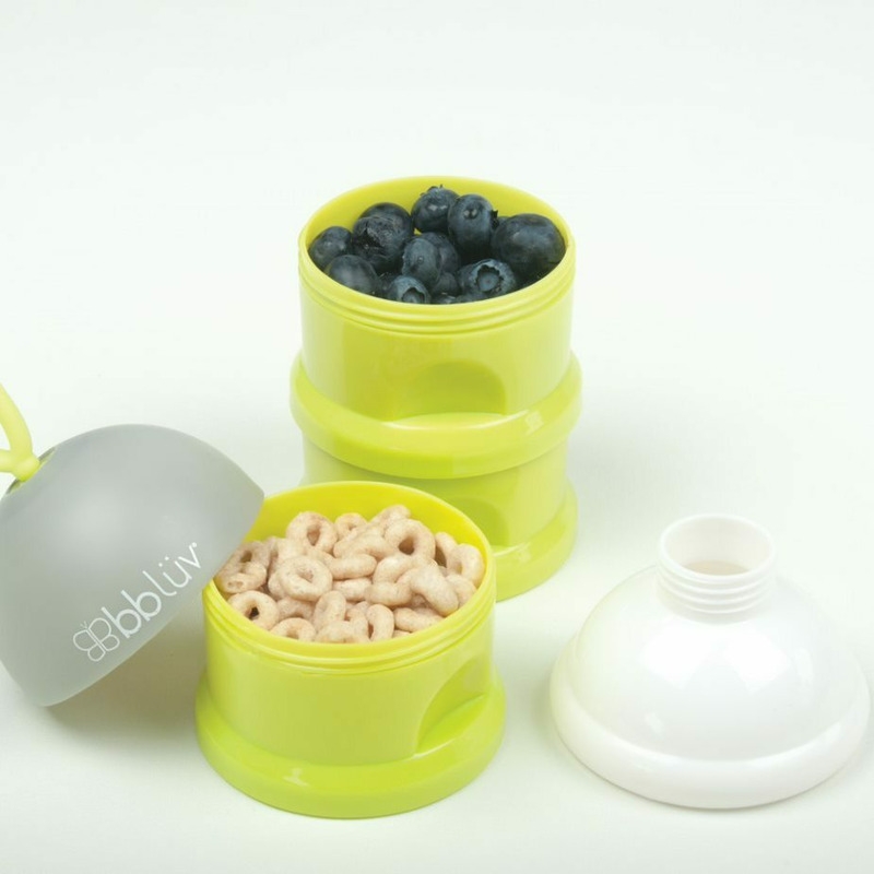 Recipient pentru lapte praf sau gustari, Dose, Cu trei compartimente, BPA Free, Bbluv, Lime