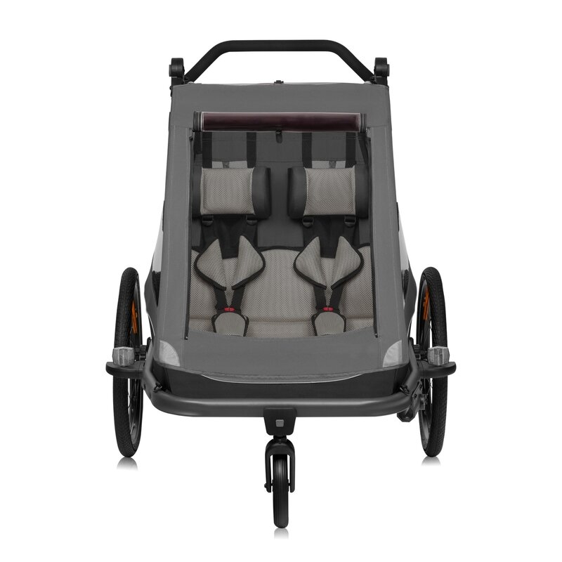 Remorca de bicicleta, Lionelo, Cama, Cu functie de carucior, Pentru 1 sau 2 copii, Cu sistem de absorbtie a socurilor SIQ, Geamuri cu protectie solara, Negru