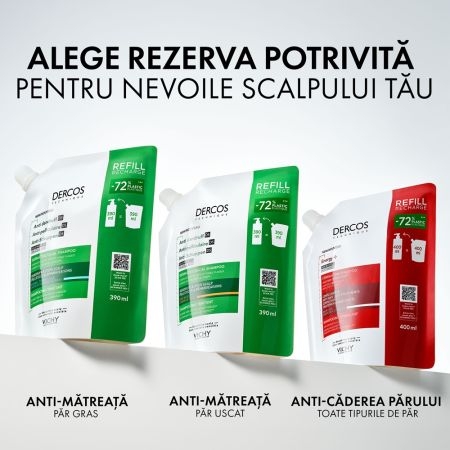 Rezerva eco sampon anti-matreata pentru par uscat Dercos, 390 ml, Vichy