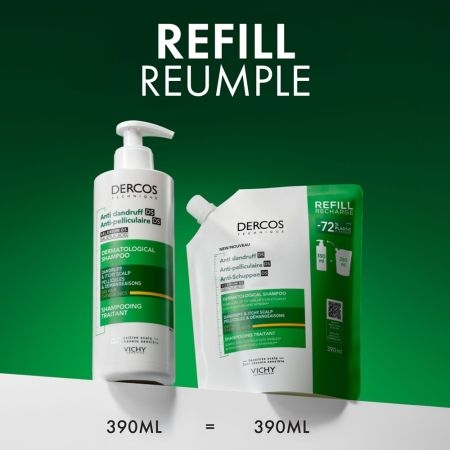 Rezerva eco sampon anti-matreata pentru par uscat Dercos, 390 ml, Vichy