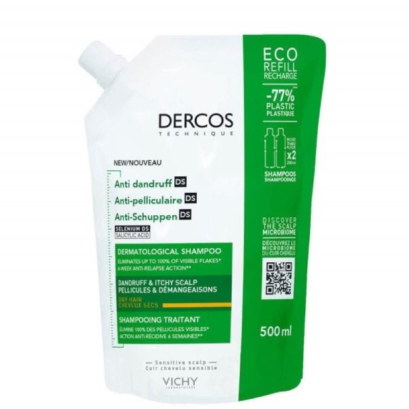 Rezerva eco sampon anti-matreata pentru par uscat Dercos, 500 ml, Vichy