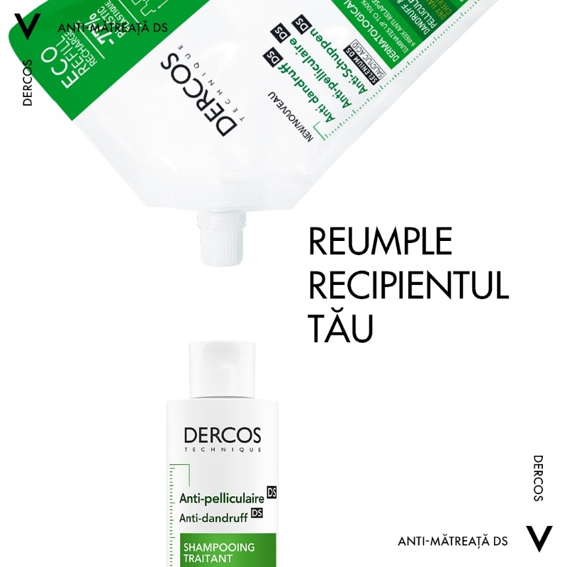 Rezerva eco sampon anti-matreata pentru par uscat Dercos, 500 ml, Vichy