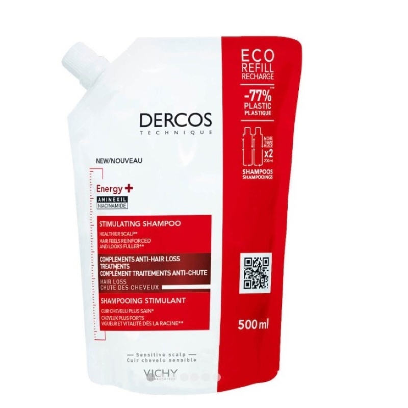 Rezerva eco sampon energizant Dercos Energy+, 500 ml, Vichy