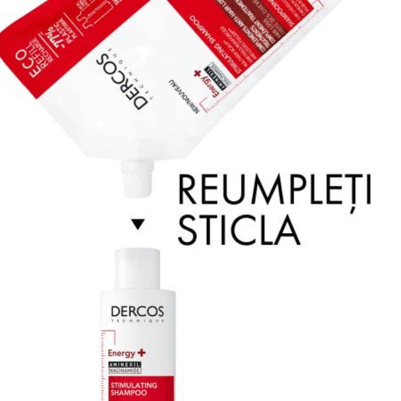 Rezerva eco sampon energizant Dercos Energy+, 500 ml, Vichy