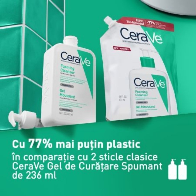 Rezerva gel de curatare spumant pentru piele normal-grasa, 473 ml, Cerave