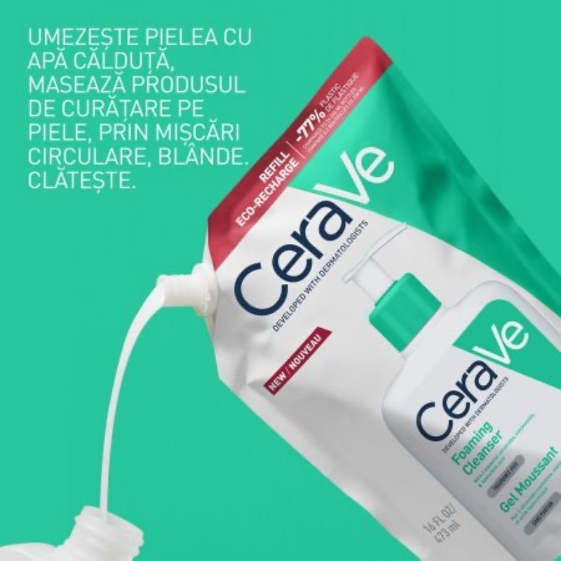 Rezerva gel de curatare spumant pentru piele normal-grasa, 473 ml, Cerave