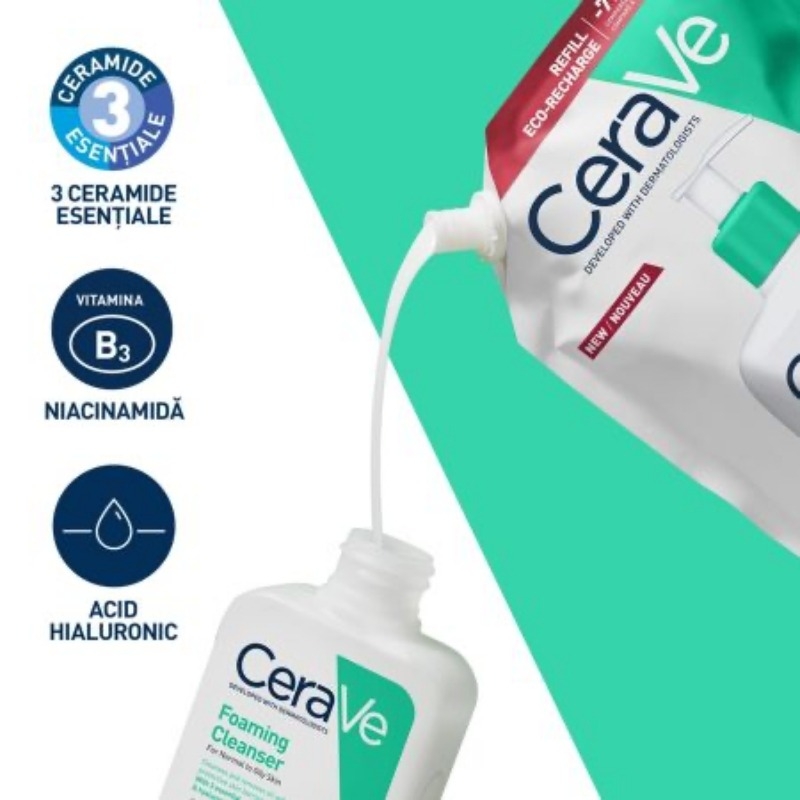 Rezerva gel de curatare spumant pentru piele normal-grasa, 473 ml, Cerave