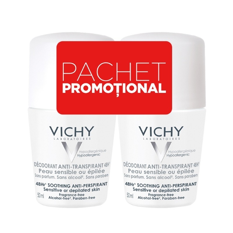 Roll-on antiperspirant cu eficacitate 48h fara parfum Bipack, 50ml, Vichy
