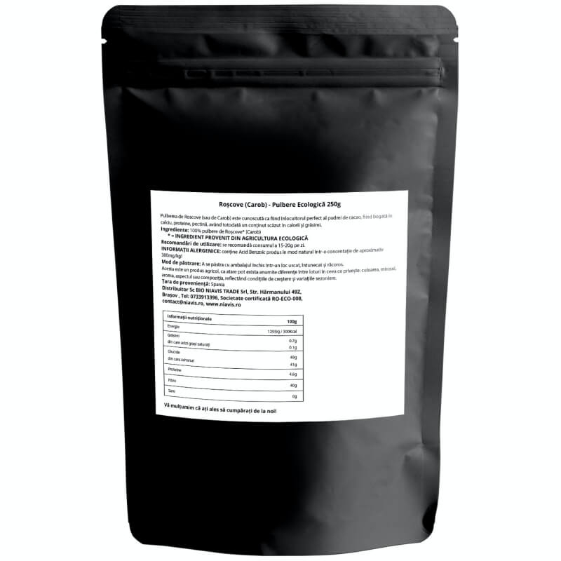 Roscove (Carob) pulbere ecologica, 250 g, Niavis