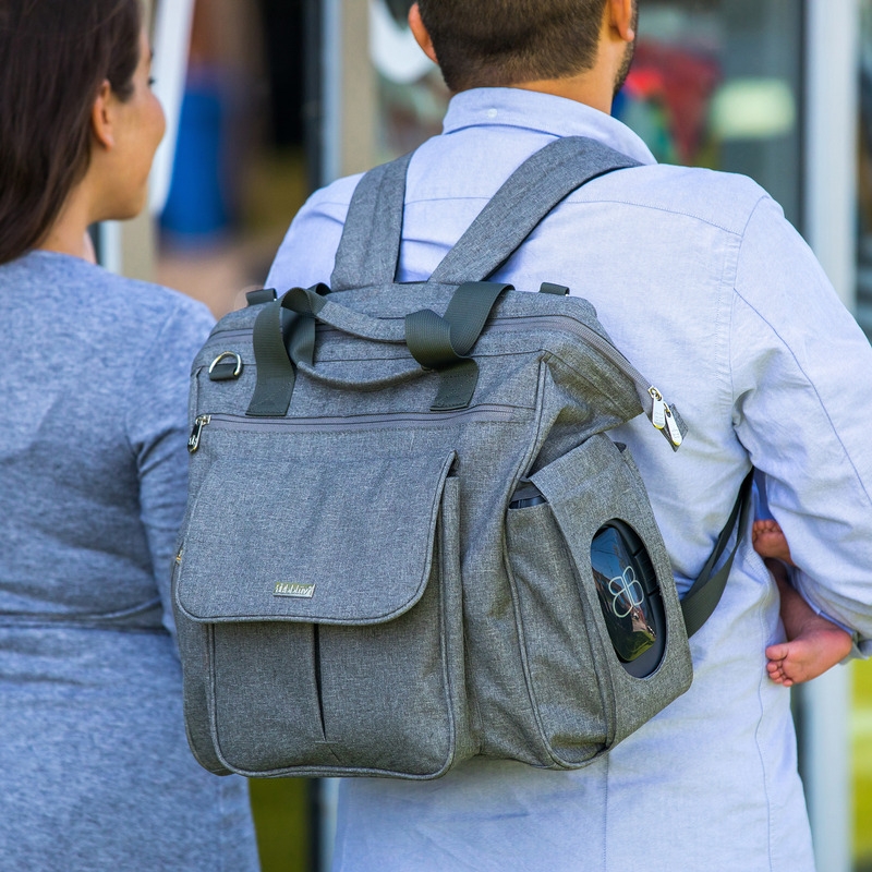 Rucsac pentru mamici, Metro, Cu 15 buzunare si sectiuni, Include cutie pentru servetele umede, Include salteluta de schimbare, Cu suport de prindere pentru carucior, Bbluv, Grey