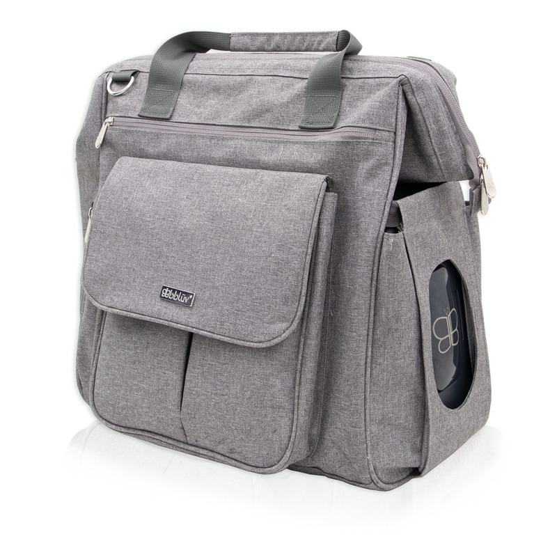 Rucsac pentru mamici, Metro, Cu 15 buzunare si sectiuni, Include cutie pentru servetele umede, Include salteluta de schimbare, Cu suport de prindere pentru carucior, Bbluv, Grey