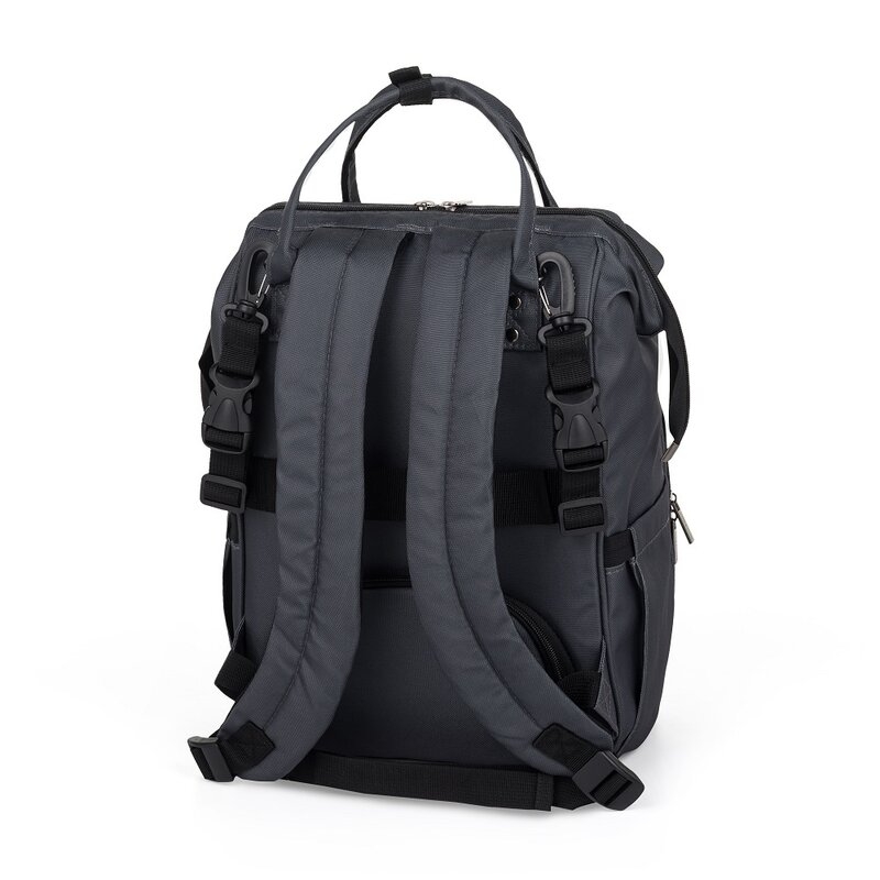 Rucsac pentru mamici, Petite&Mars, Jack, Cu 11 compartimente, Cu buzunare termice, Saltea de infasat inclusa, 30 x 42 x 15 cm, Ultimate Grey