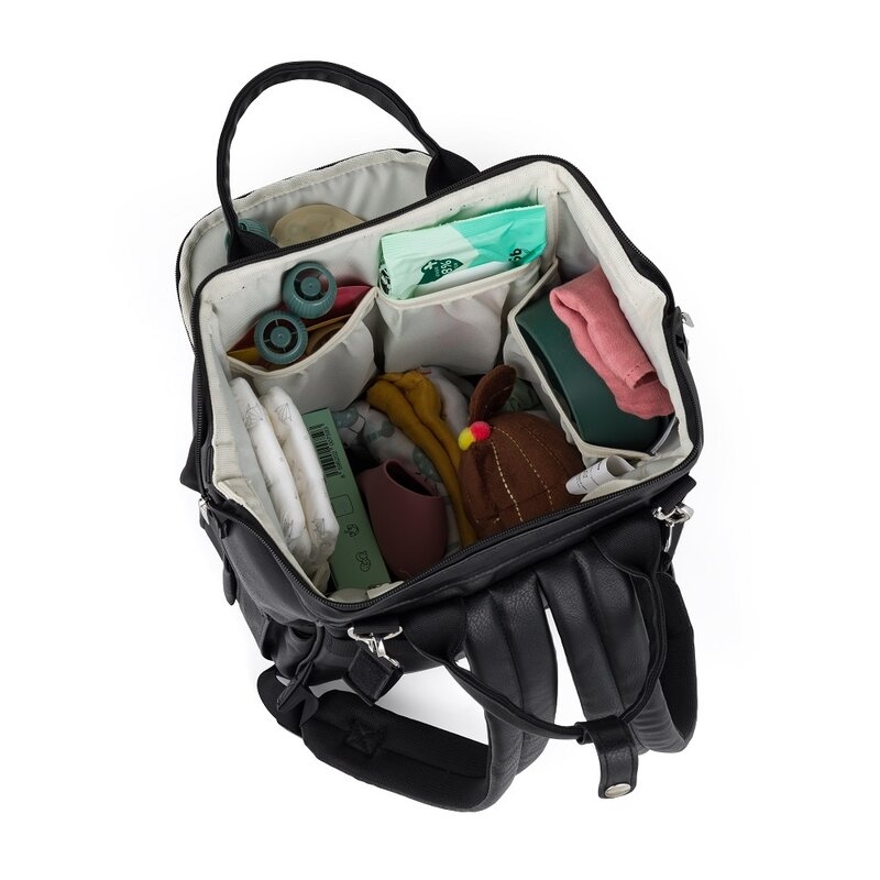 Rucsac pentru mamici, Petite&Mars, Jasper, Cu 12 compartimente, Cu buzunare termice, Saltea de infasat inclusa, 27 x 41 x 14 cm, Absolute Black