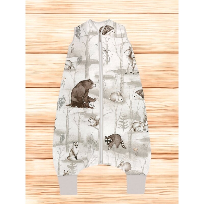 Sac de dormit, MimiNu, Cu picioruse, De iarna, Din bumbac certificat Oeko Tex Standard 100, Cu fermoar pe mijloc, 87 cm, 3 luni - 2.5 ani, 2.5 Tog, Design, Woodland