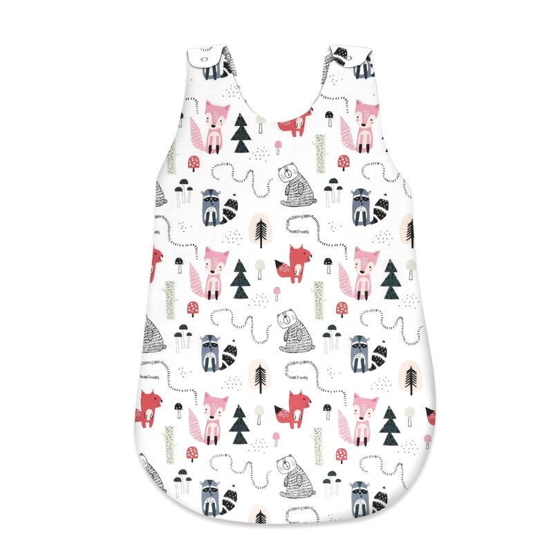 Sac de dormit, MimiNu, Pentru bebelusi, De iarna, Din bumbac certificat Oeko Tex Standard 100, Cu fermoar lateral, Cu capse pe umar, 70 cm, 0 - 6 luni, 2.5 Tog, Design, Fox