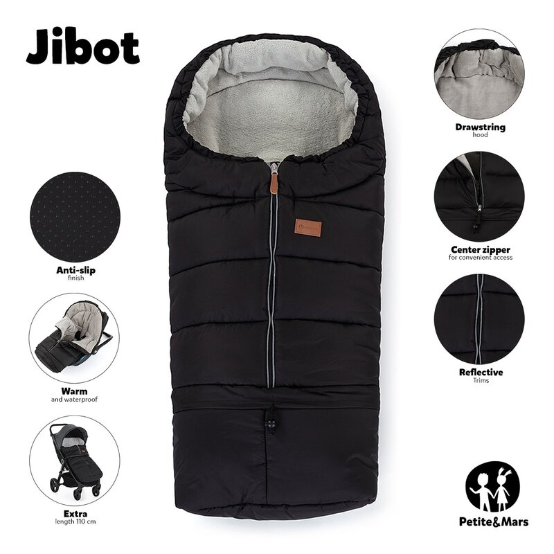 Sac de iarna, Petite&Mars, Jibot, Pentru carucior, landou sau scaun auto, 100x48 cm, Impermeabil, Cu elemente reflectorizante, Extensibil, 3 in 1, Mysterious Plum
