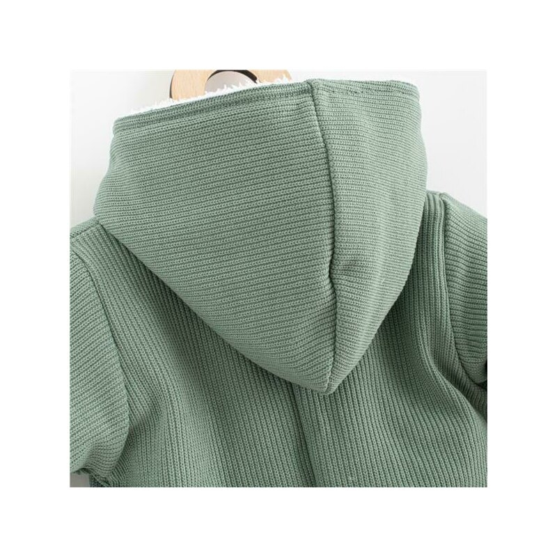 Salopeta de iarna pentru bebelusi cu gluga, Marime 56, Din bumbac si elastan, Cu captuseala din polar, New Baby, Frosty Mint
