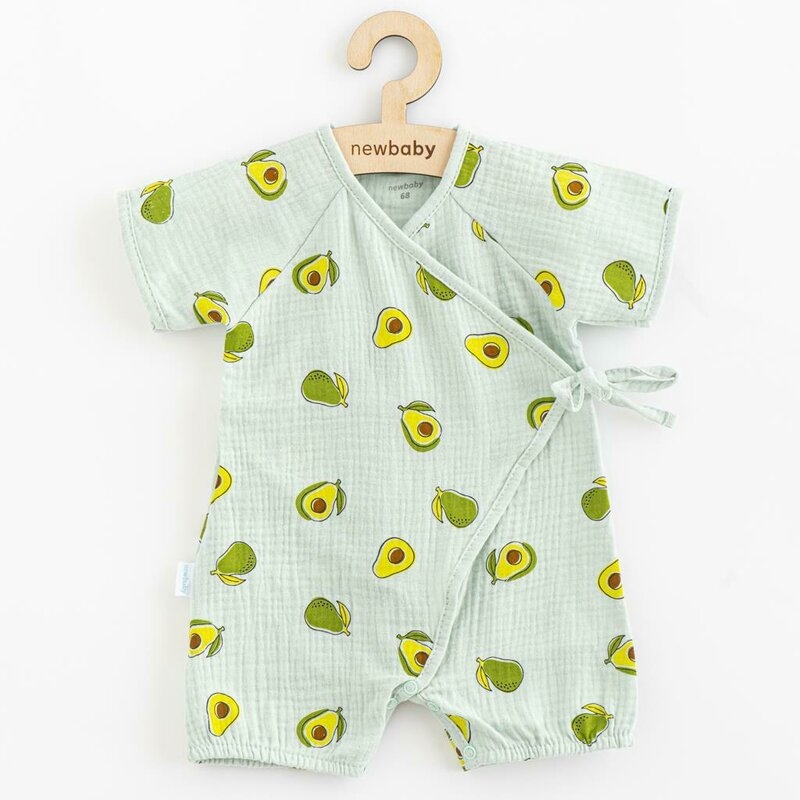 Salopeta, New Baby, De vara, Cu maneca scurta, Din muselina, Din 100% bumbac, Marime 62, 3-6 luni, Baby Avocado