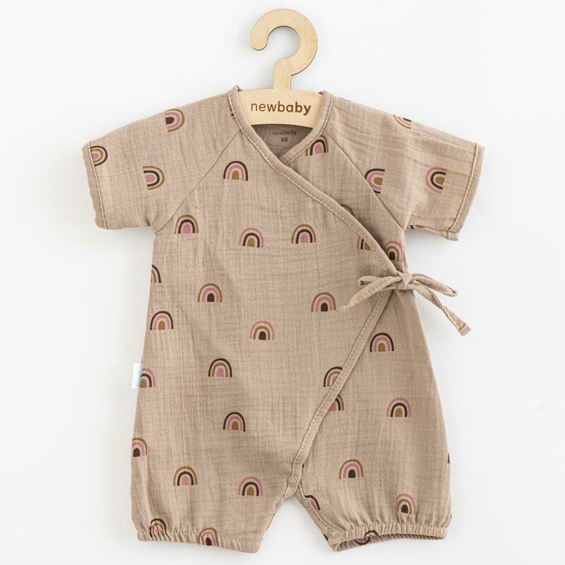 Salopeta, New Baby, De vara, Cu maneca scurta, Din muselina, Din 100% bumbac, Marime 62, 3-6 luni, Rainbow