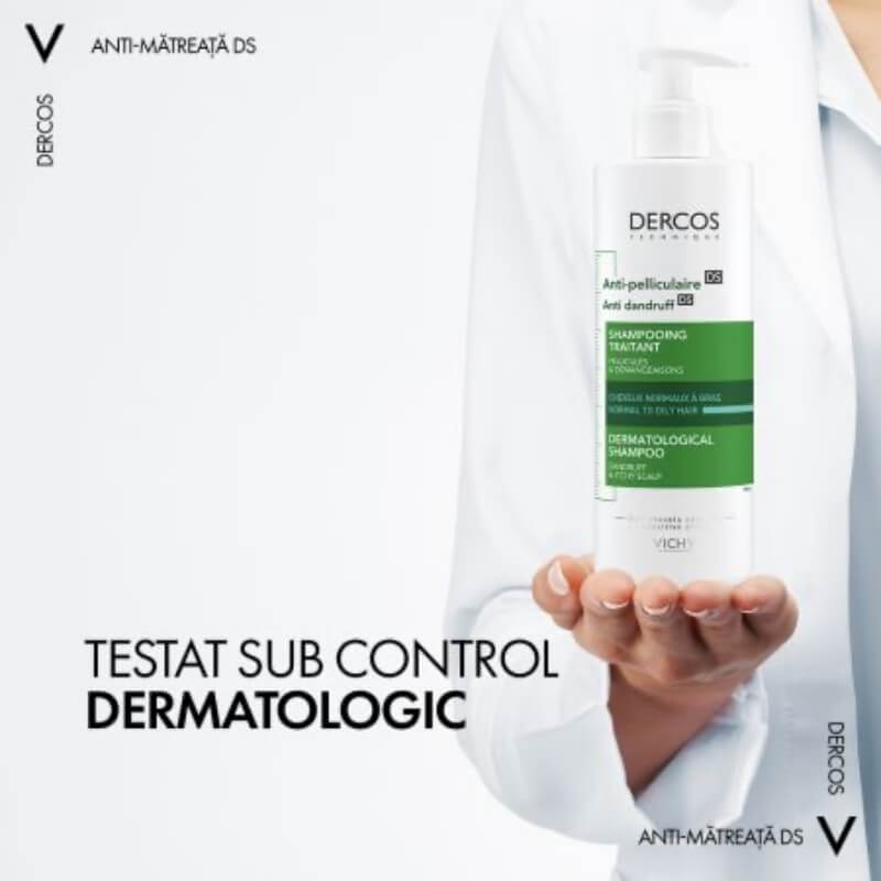 Sampon anti-matreata pentru par normal-gras Dercos, 390 ml, Vichy