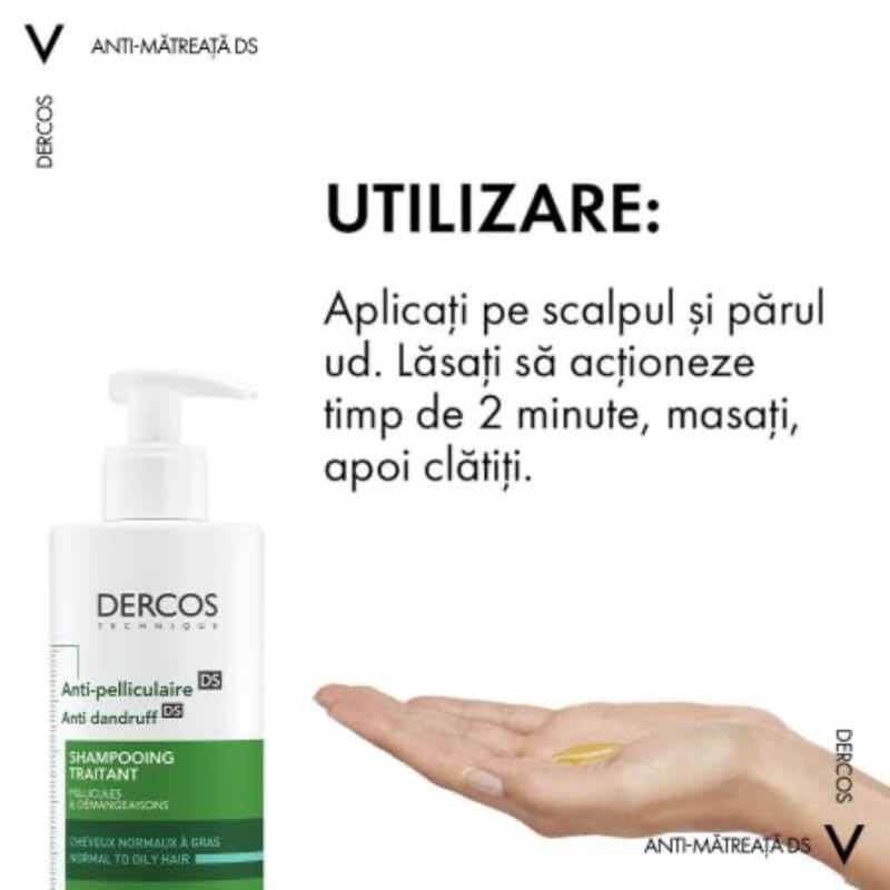 Sampon anti-matreata pentru par normal-gras Dercos, 390 ml, Vichy