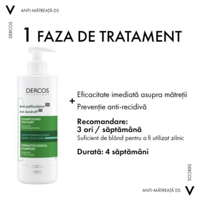 Sampon anti-matreata pentru par normal-gras Dercos, 390 ml, Vichy