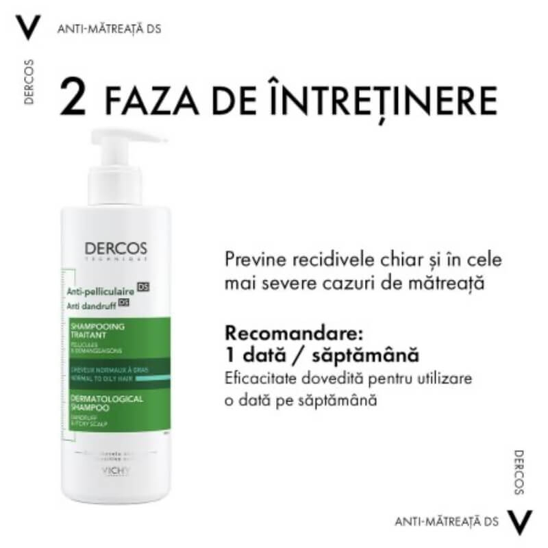 Sampon anti-matreata pentru par normal-gras Dercos, 390 ml, Vichy