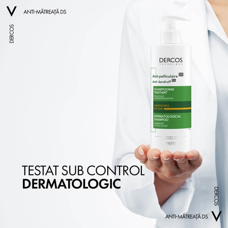 Sampon anti-matreata pentru par uscat Dercos, 390 ml, Vichy
