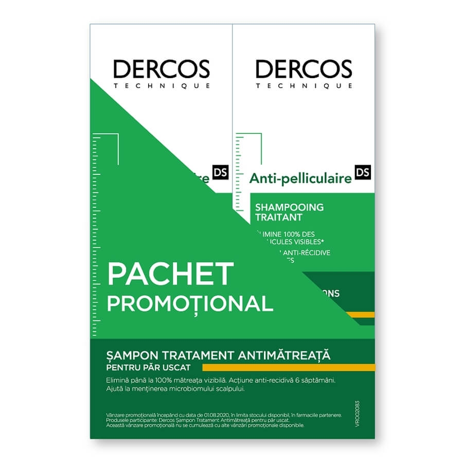 Pachet Sampon anti-matreata pentru par uscat Dercos, 200 ml + 200 ml, Vichy Pachet Sampon anti-matreata pentru par uscat Dercos, 200 ml + 200 ml, Vichy