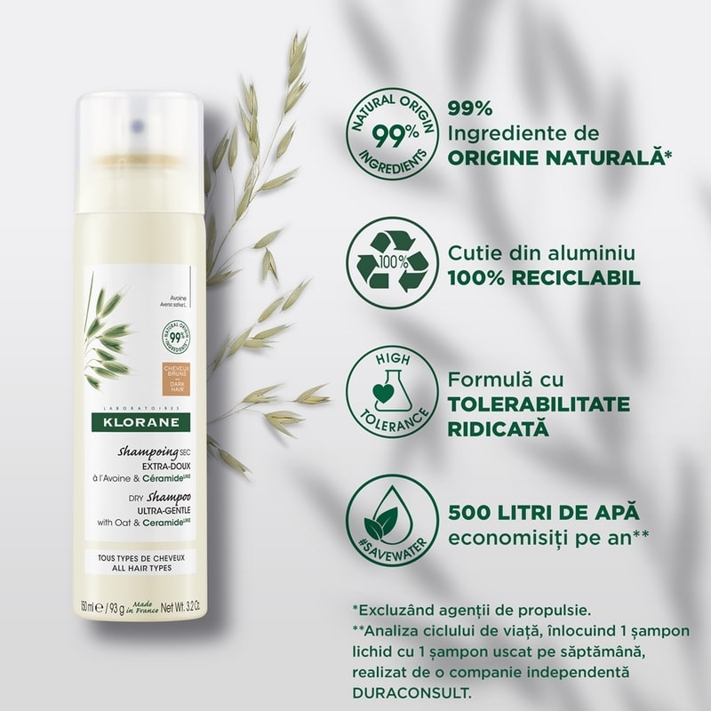 Sampon uscat nuantator cu lapte de ovaz, 150 ml, Klorane