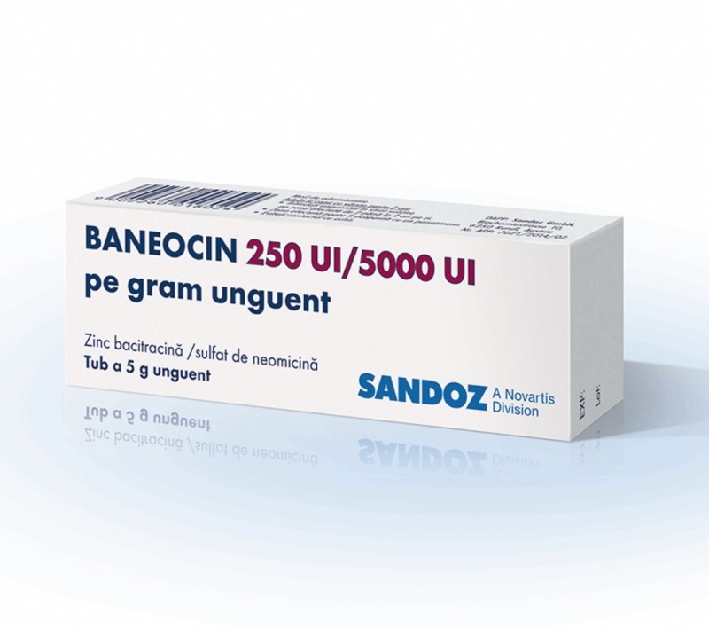 Baneocin unguent, 250 UI/5000 UI pe gram, 5 g, Sandoz