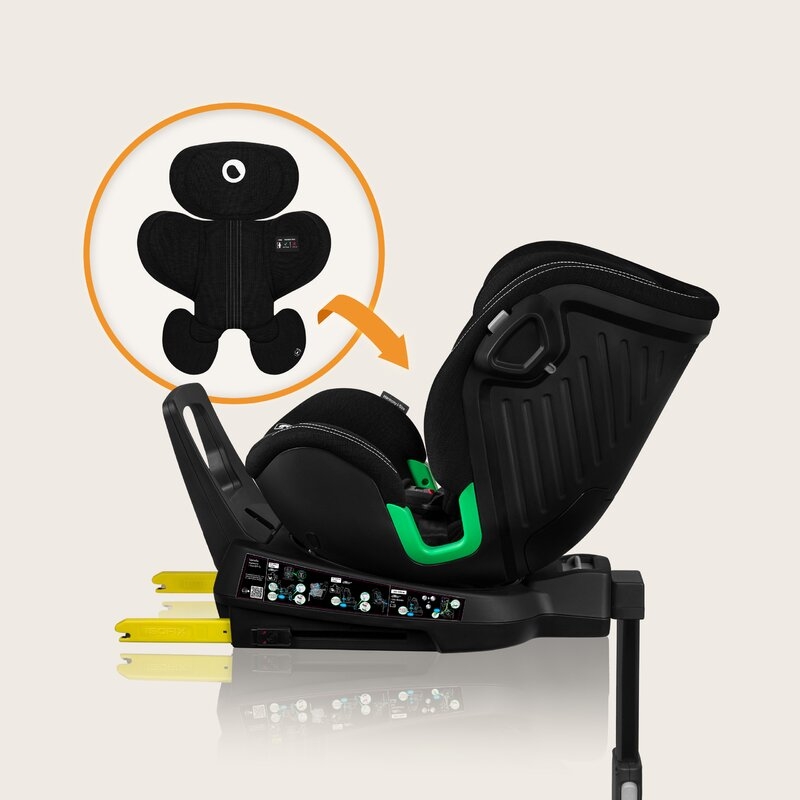 Scaun auto, Lionelo, Harmony i-Size, Rotire 360 grade, Protectie laterala, Cu spatar reglabil in 5 pozitii, Cu tetiera reglabila in 12 pozitii, 0-36 Kg, 40-150 cm, Cu Isofix, Husa din bambus, Conform cu ECE R129, Negru