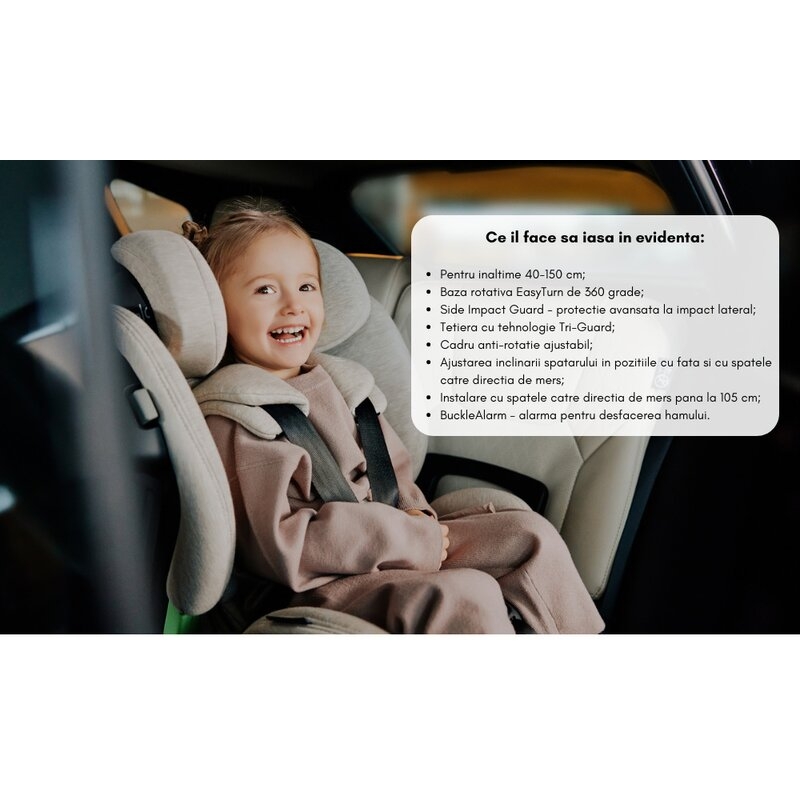 Scaun auto, Lionelo, Harmony i-Size, Rotire 360 grade, Protectie laterala, Cu spatar reglabil in 5 pozitii, Cu tetiera reglabila in 12 pozitii, 0-36 Kg, 40-150 cm, Cu Isofix, Husa din bambus, Conform cu ECE R129, Negru