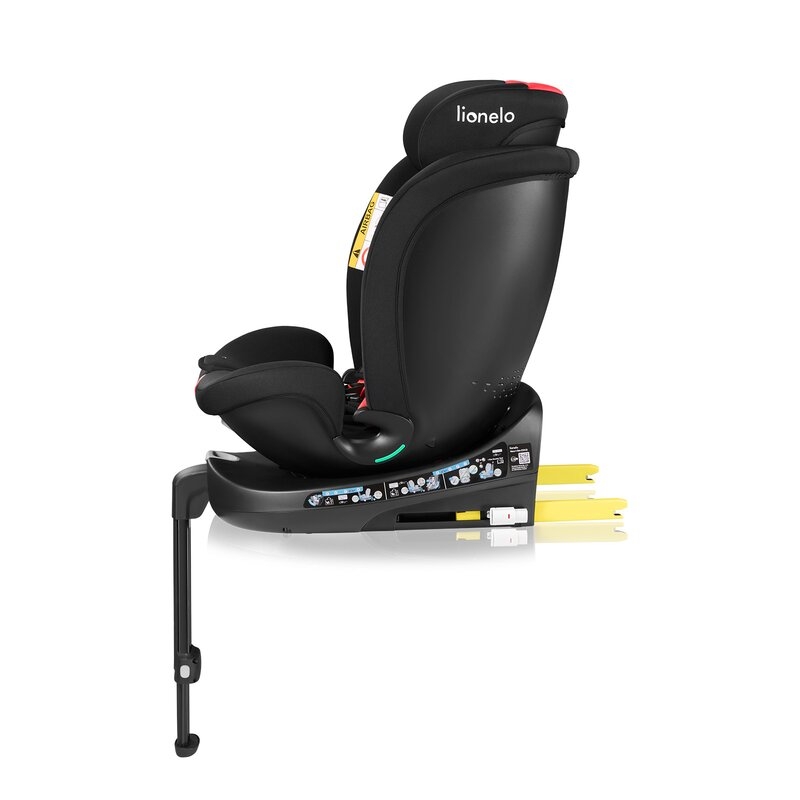 Scaun auto, Lionelo, i-Size Navy, 0-36 Kg, 40-150 cm, Cu isofix si picior de fixare, Protectie laterala, Rotire 360 grade, Ajustare spatar in 4 pozitii, Tetiera reglabila in 11 trepte, Conform cu R129, Negru/Rosu